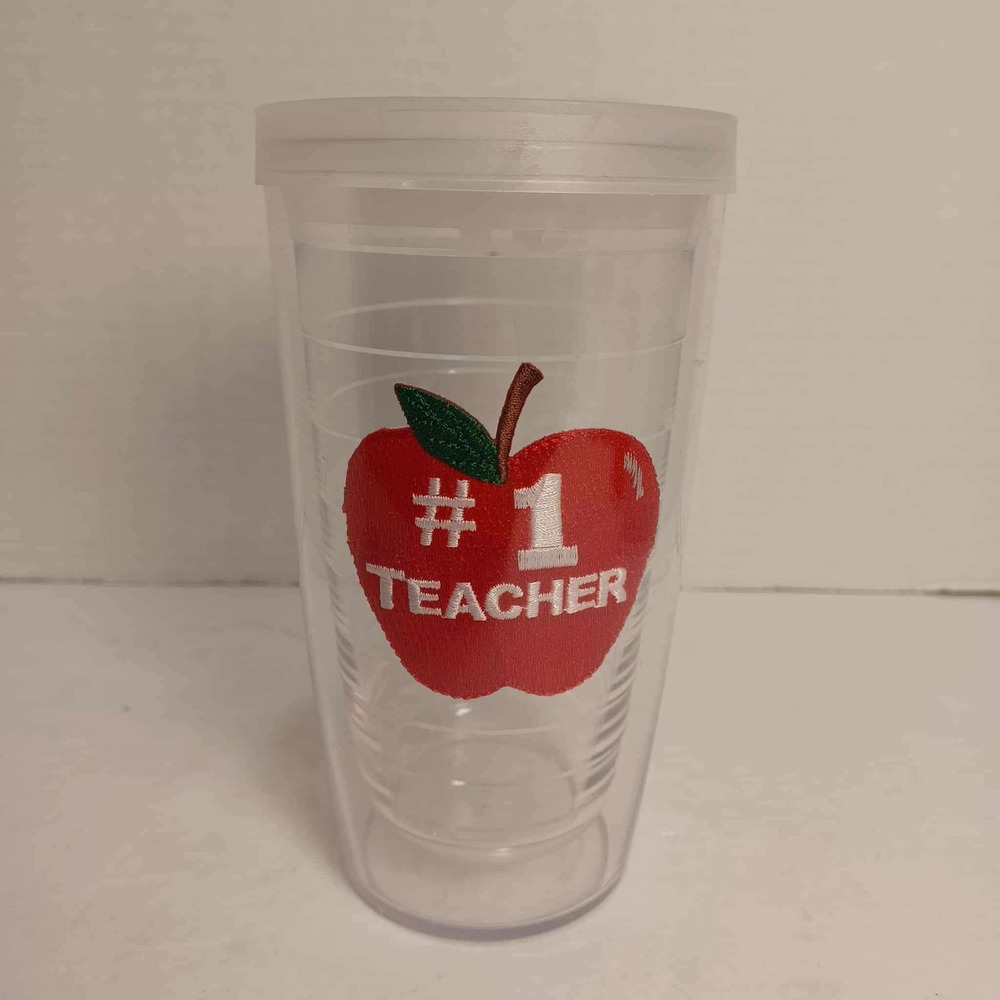 Tervis Tumbler #1 Teacher Red Apple Clear Plastic‎ Travel Cup 16oz Hot Cold